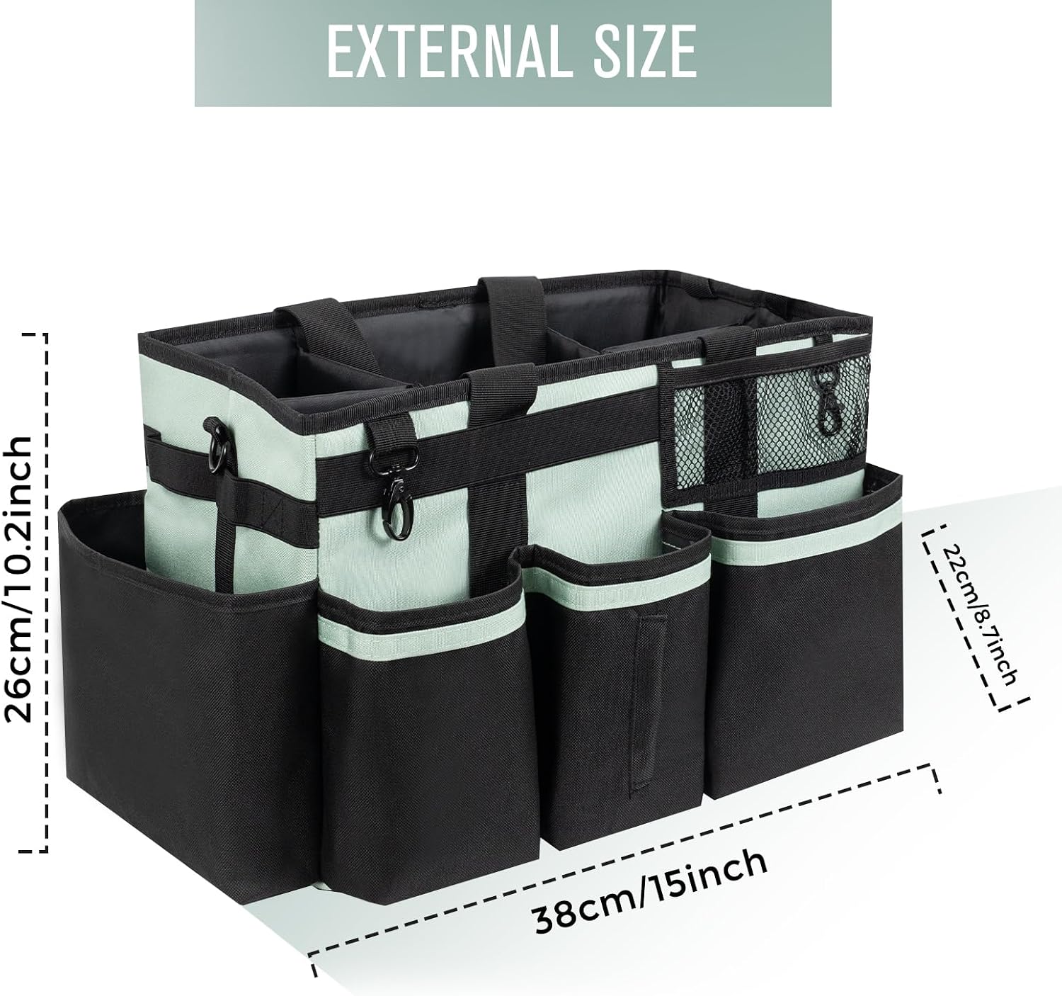 SCAVATA Wearable Cleaning Caddy, Cleaning Caddy Supplies Organizer with Handle & Shoulder Straps for Housekeepers, Under Sink & Car Cleaning Tool Organizers Bag with 4 Foldable Divider (Celadon) image 2