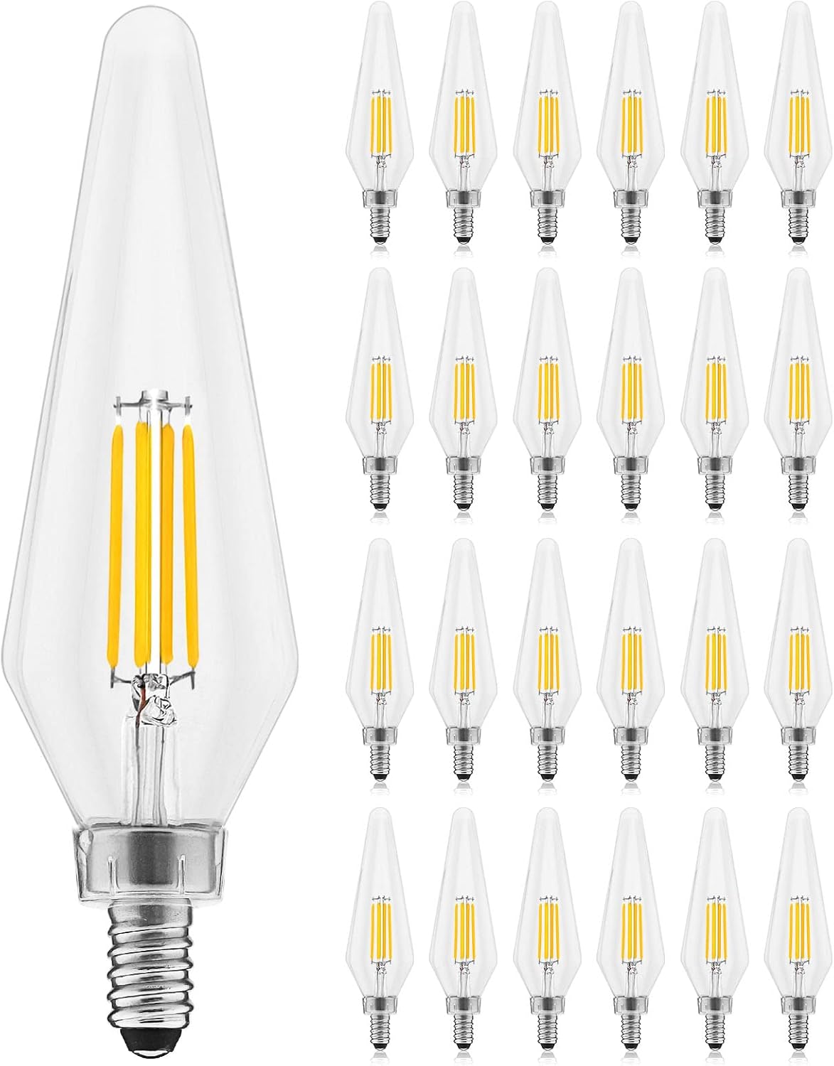 LUXRITE E12 Candelabra LED Light Bulbs 60 Watt Equivalent, 2700K Warm White, Enclosed Fixture Rated, Dimmable Chandelier Light Bulbs, 4.5W, 500 Lumens, HX10.5 Glass, Wet Rated, UL Certified (24 Pack)