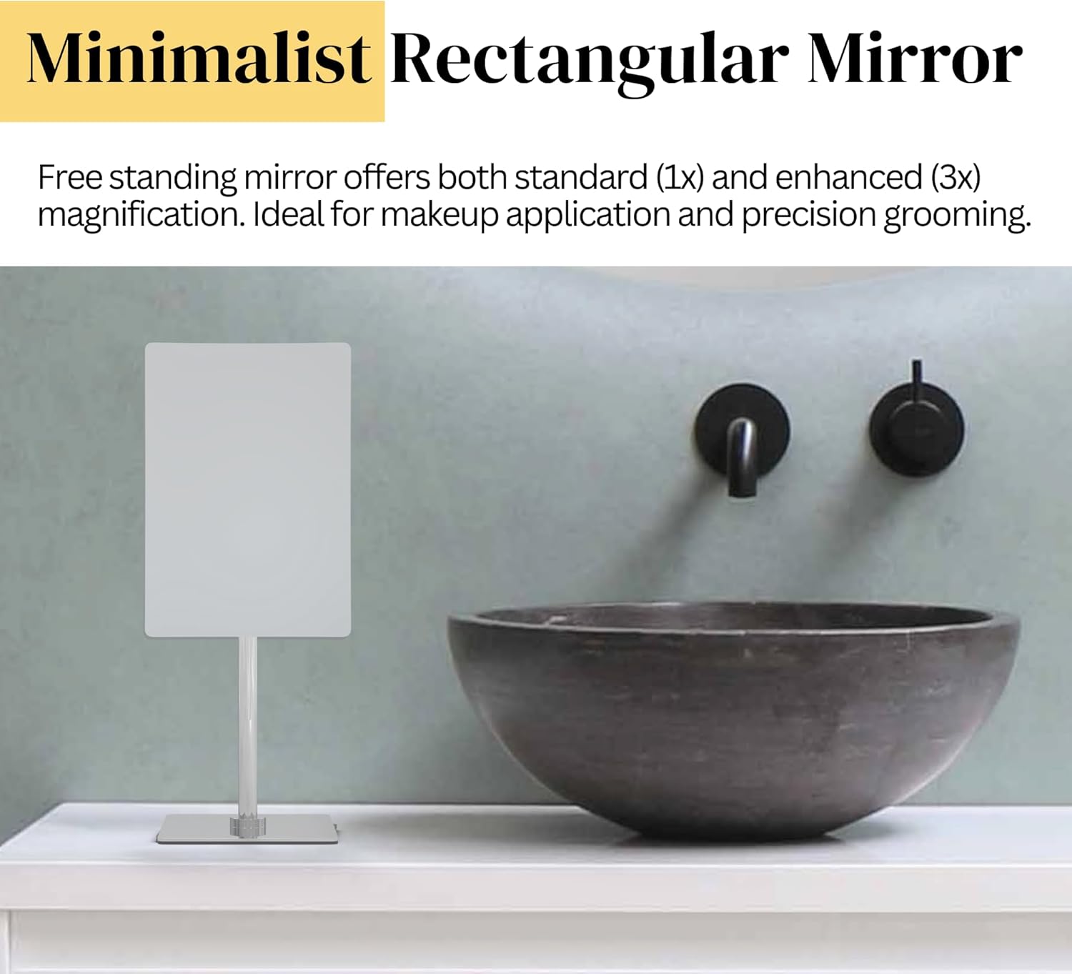 Rectangular Standing Mirror (5" x 8") - 3X Magnification | Portable Vanity Mirror with Handle for Flexibility | Decorative Makeup Mirror for Bedroom & Bathroom (Chrome)