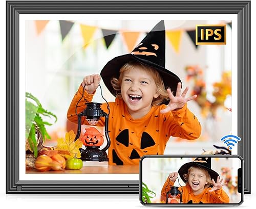 Marco de Fotos Digital Grande con Wi-Fi - Marco de Fotos de 15" 32GB Inteligente con Control Remoto (Sin Pantalla Táctil), Función Completa,