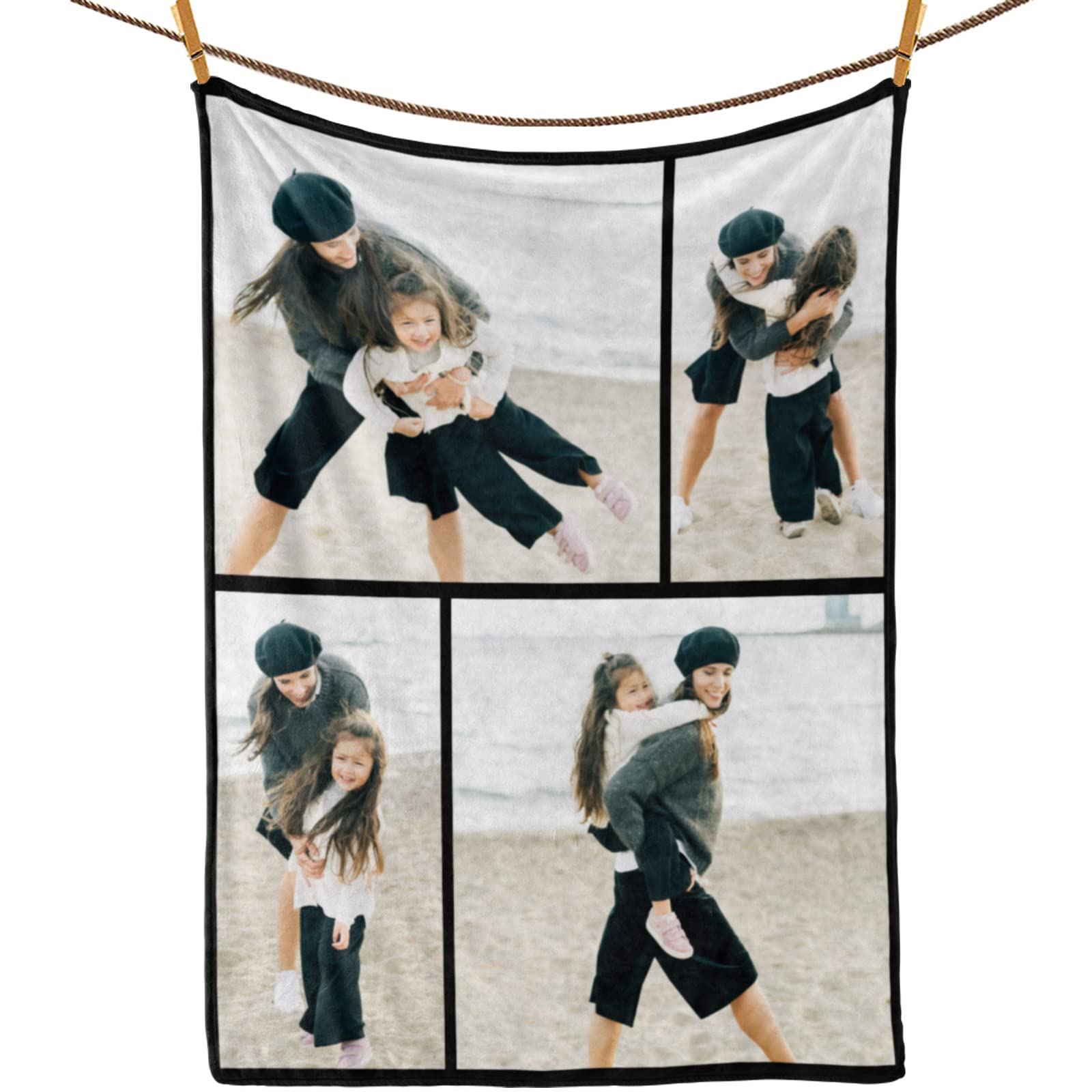 Custom Blanket with Photos Text Personalized Flannel Sofa Bed Seat Throw Travel Rug Gift for Valentines Day, Love Father Mother Day. Baby, Friends, Pet, Grandpa, Grandma, Birthday, Anniversary