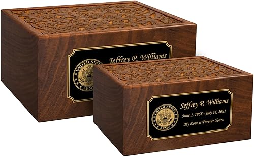 Miniatura 2 de Urna de cremación de madera compuesta de tamaño mediano con temática del ejército, capacidad de 145 pulgadas cúbicas para una persona que pesa hasta