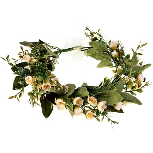 DDazzling Flower Girl Crown Bridal Flower Crown Pregnant Woman Photo Prop (Green and Ivory)