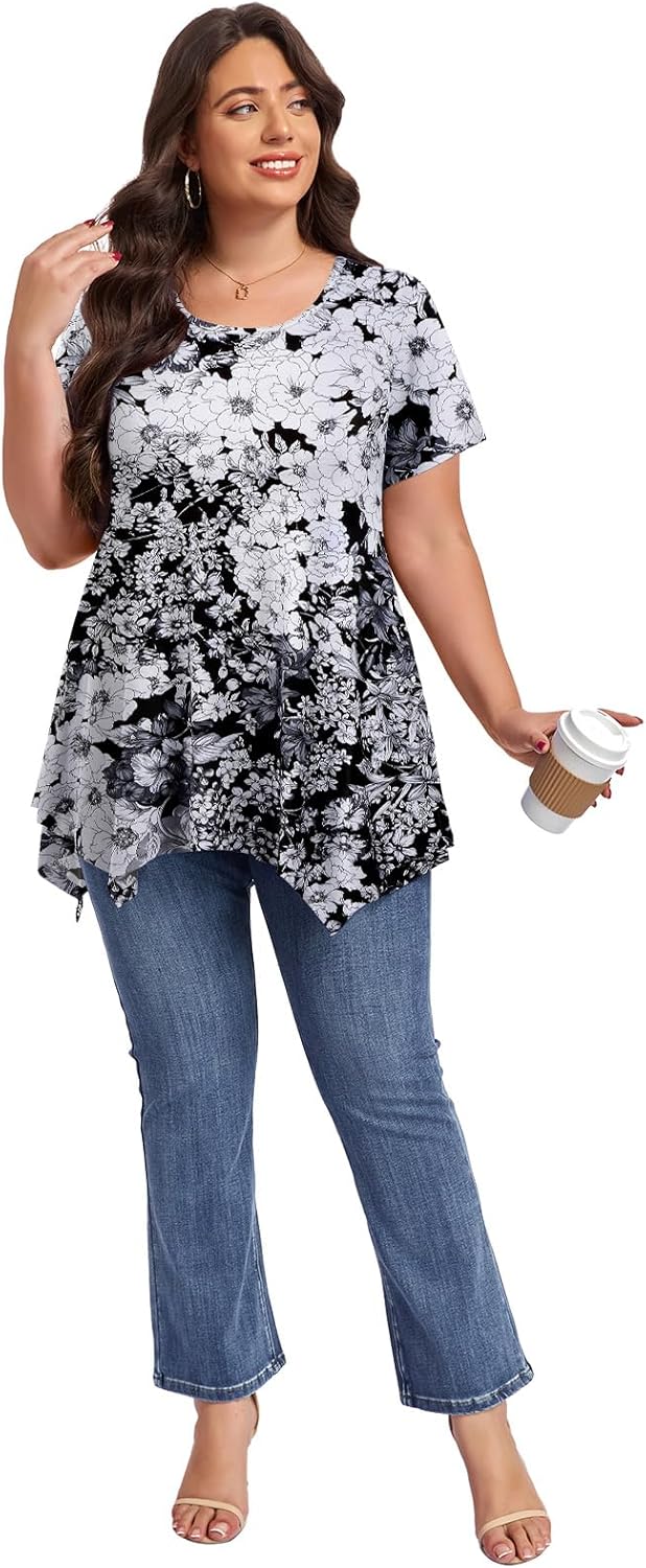 LARACE Short Sleeve Shirts for Womens Plus Size Tops Casual Summer Clothes Asymmetrical Tunic Blouses - Image 6