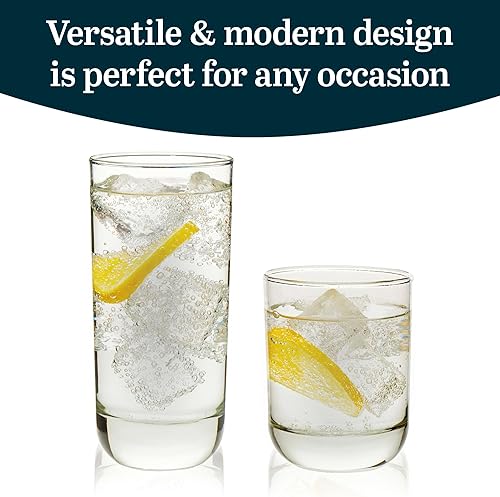 Miniatura 3 de Libbey Drinking Glasses Polaris Tumbler and Rocks Set of 16, Clear, Sturdy Drinkware Glasses Set, Kitchen Glassware for Cocktails, Soda, and More