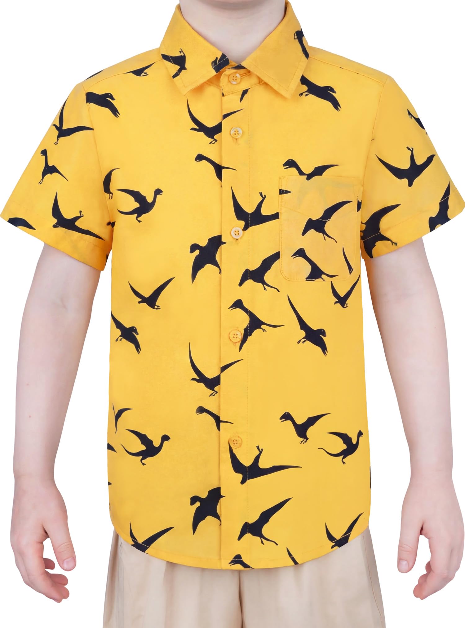 Boys Hawaiian Button Down Shirt, Pure Combed Cotton Short Sleeve Size 3-15Y