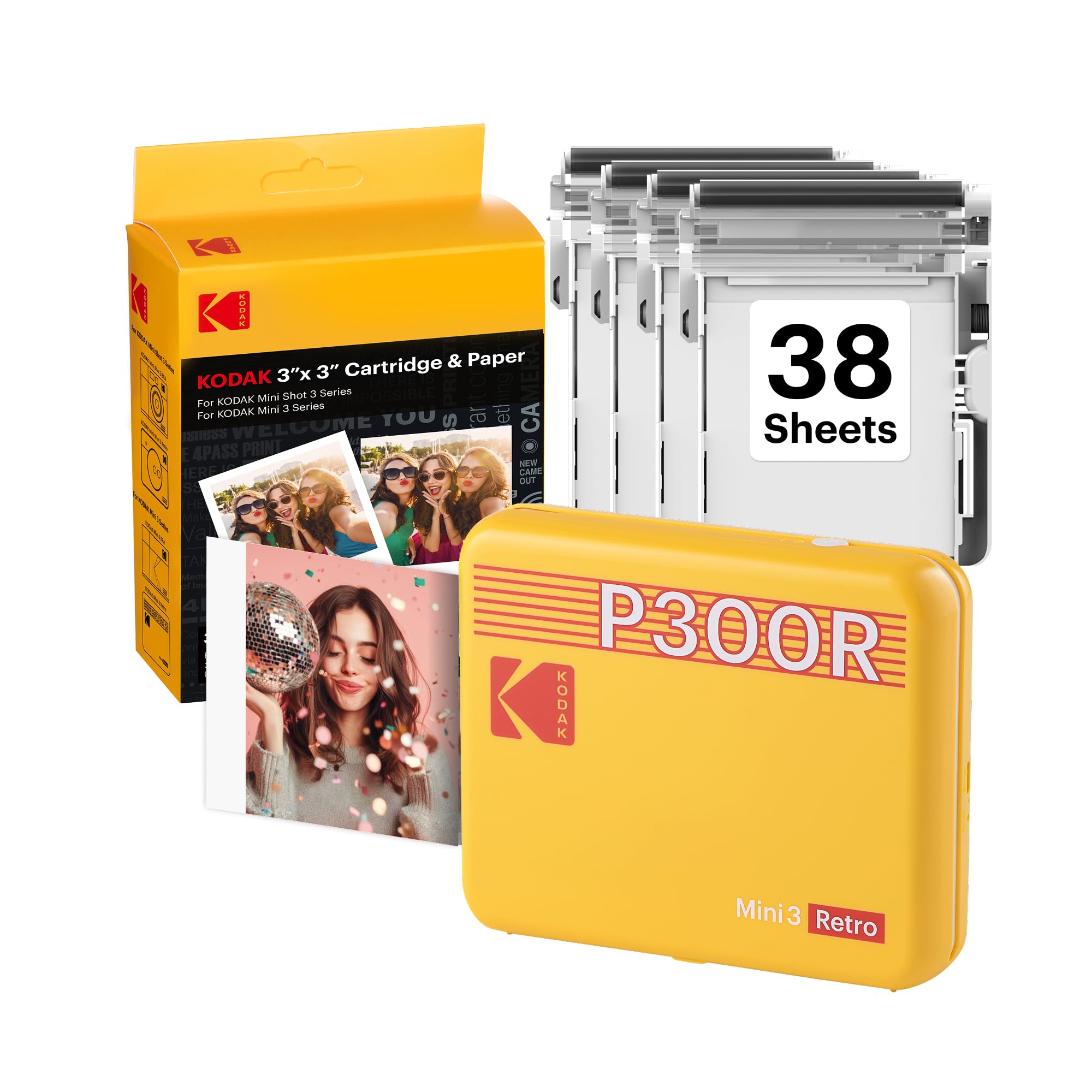 KODAK Mini 3 Retro 3x3 Portable Photo Printer, 4PASS, 38 Sheets