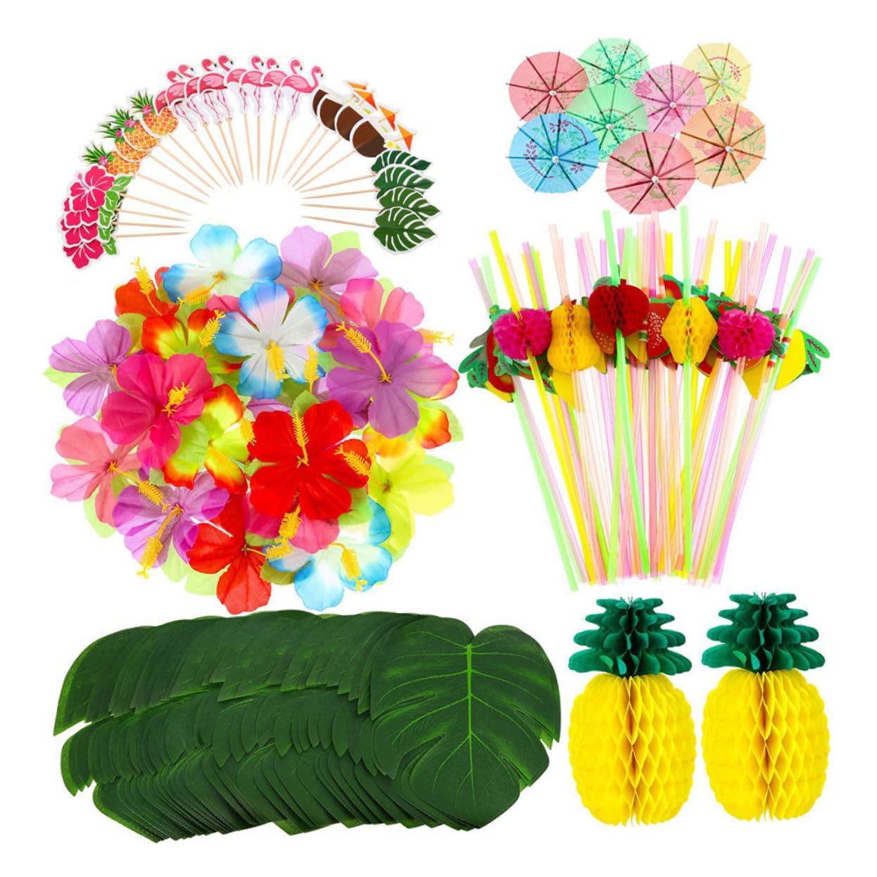 Ciieeo 188pcs 1 Set Party Honeycomb Balls Honeycomb Decor Dining Room Table Decor Plants Decor Hawaiian Decor Monstera Luau Party Supplies Hibiscus Flower Top Hat Cocktail Banquet