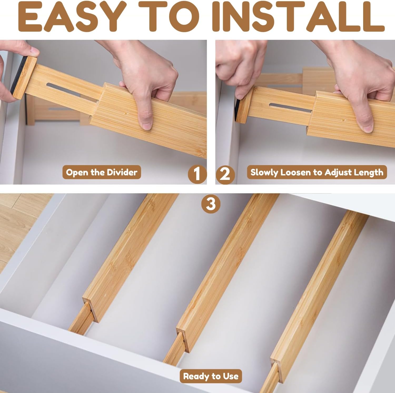 Maximize Space with Adjustable Bamboo Drawer Dividers: A Must-Have Organizer!