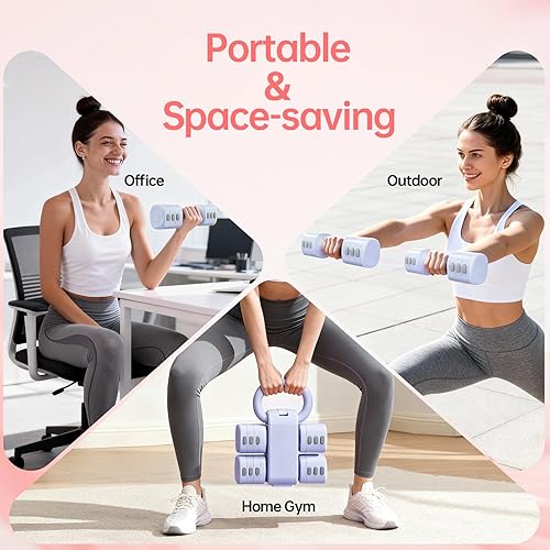 Miniatura 7 de Juego de pesas rusas ajustables, juegos de pesas rusas 4 en 1 (5.5 libras, 7.7 libras, 9.9 libras, 12.1 libras) para mujeres, juego de 2 mancuernas