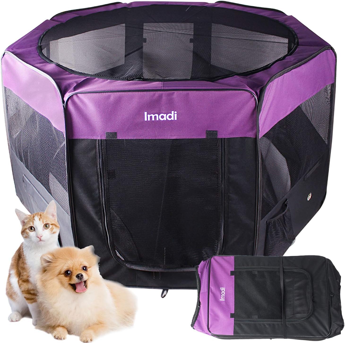 Kaka mall Pet Fence Playpen Cage House Tent Exercise Run for Dog Puppy Cat Rabbit Guinea Pig with 8 Panels Washable (Type B, XL: 8pcs, per panel 61 x 78 CM, Diameter 161CM, Purple)