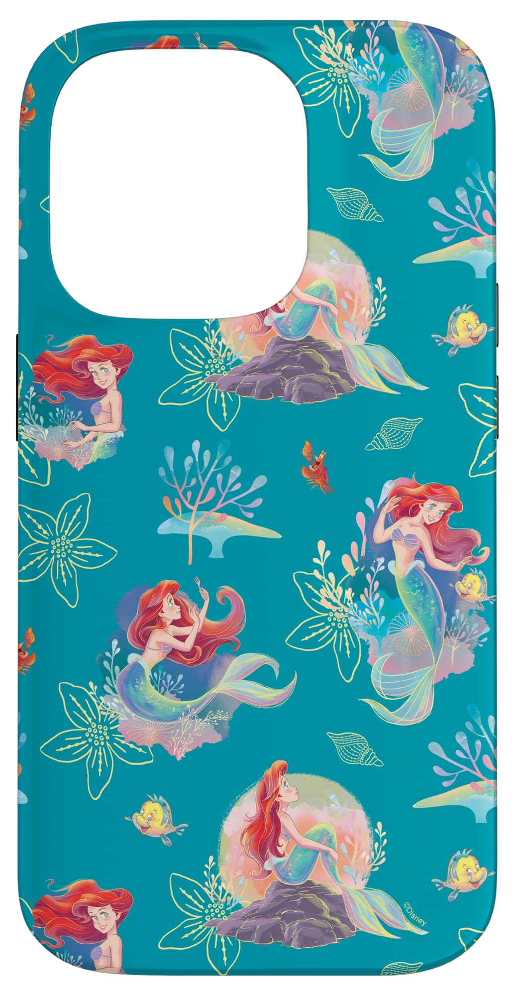 Custodia per iPhone 14 Pro Disney Princess Ariel Flounder e Sebastian sotto il mare