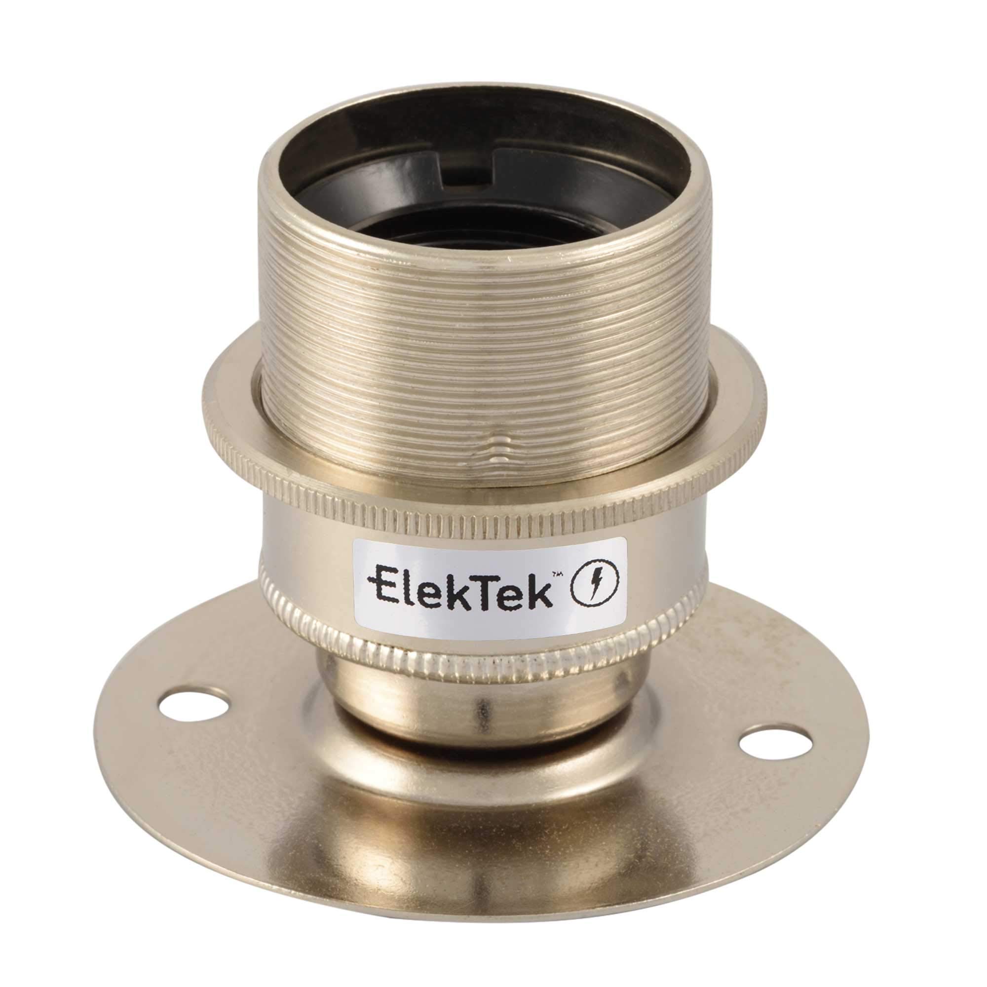 ElekTek Support d'ampoule en nickel E27 avec anneau d'abat-jour ES Edison à vis – Base plate pour boîtier de conduit BESA 50 mm fixations centrales – Fabriqué au Royaume-Uni