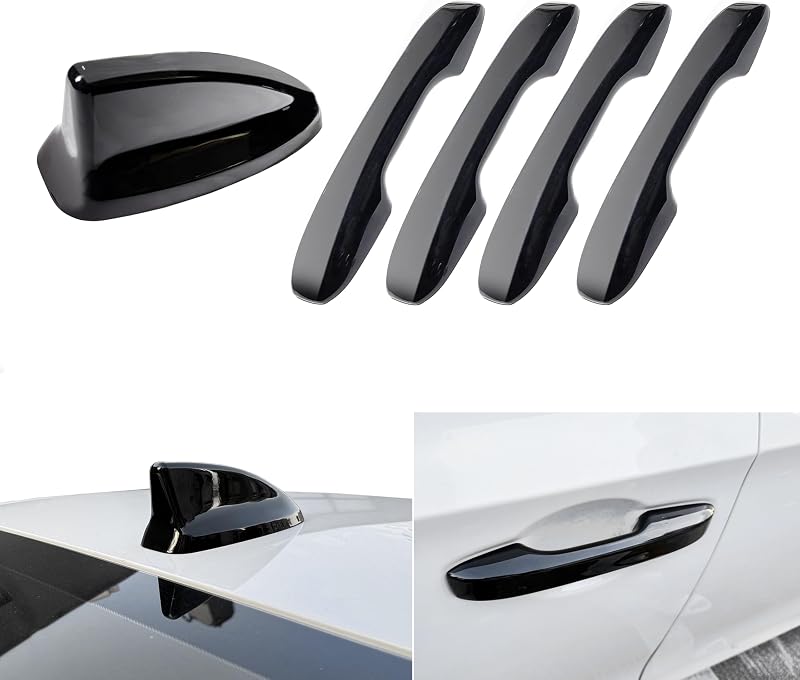 Kit de capas protetoras para maçanetas e antena barbatana Honda Civic, CR-V, HR-V e Accord – Preto brilhante, 5 peças