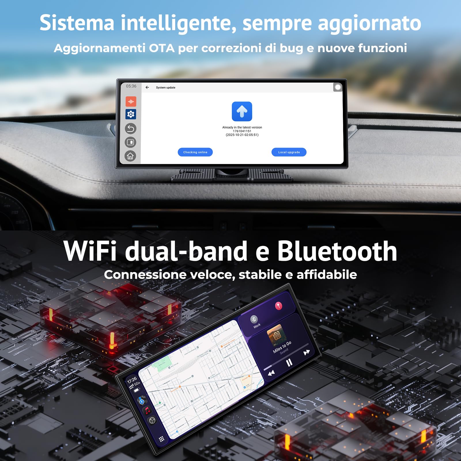 Schermo CarPlay wireless da 10,25" per auto con app Net-flix e Youtube | Touch Screen Car Play per CarPlay e Android Auto, Telecamera di retromarcia incorporata, custodia video di intrattenimento