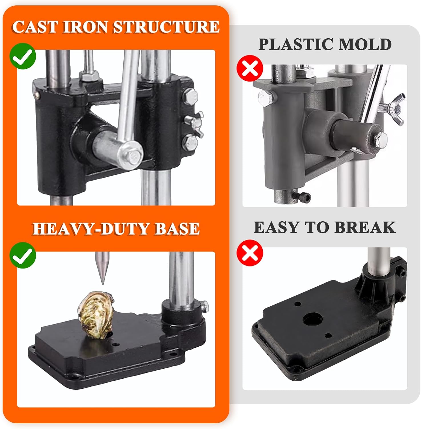 JIAWANSHUN Manual Oyster Shucker Cast Iron Machine - Oyster & Clam Opener Set Shucking Machine Seafood Tools