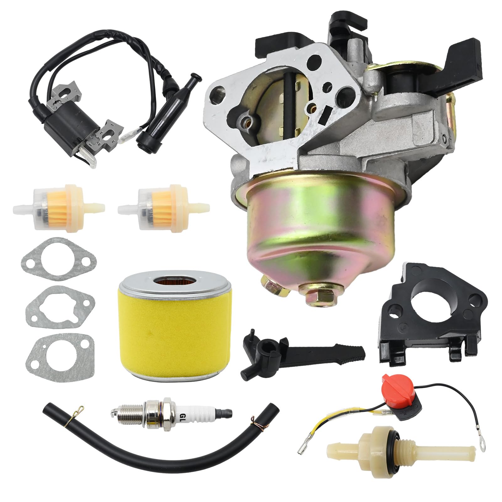 Hoypeyfiy 16100-ZF6-V01 Carburetor Ignition Coil Air Filter Kit Replacement for Honda GX390 GX340 13HP 11HP GX340U1 GX340R1 GX340K1 WT40XK1 WT40XK2 Generator Lawnmower Engines with Spark Plug Gaskets - Image 2