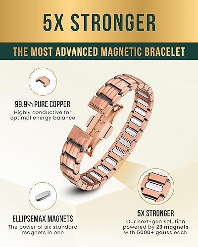 Miniatura 28 de MagnetRX Pulsera de cobre puro para hombre, pulseras magnéticas de cobre ultra resistentes, longitud ajustable de la pulsera con herramienta
