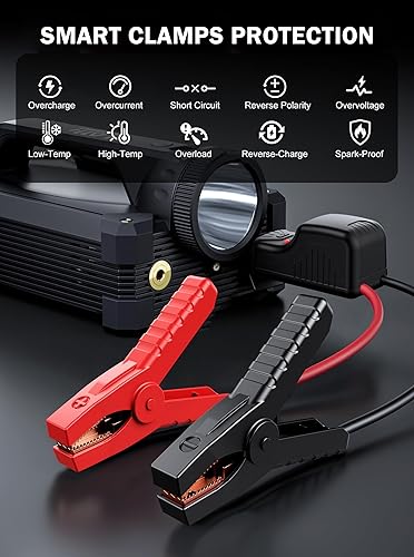 Miniatura 7 de LATIT Arrancador de salto de 6000 A con compresor de aire 150PSI 65W cargador, batería de coche de 12 V, paquete de arranque portátil (10 L de gas8L