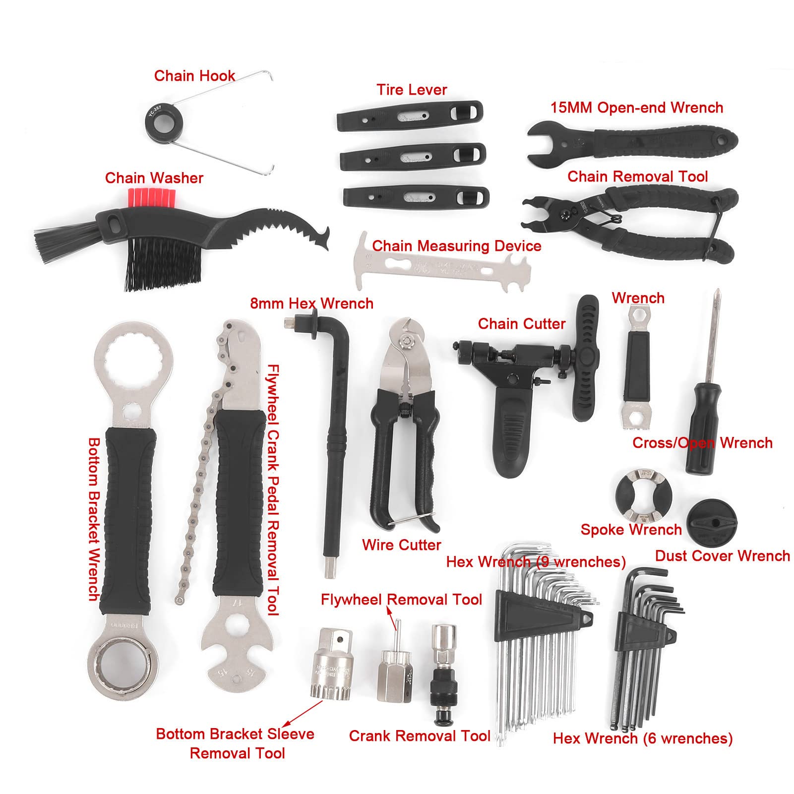 Kit de Herramientas de Reparación de Bicicletas, Juego Completo Duradero para Mantenimiento de Bicicletas de Montaña y Carretera