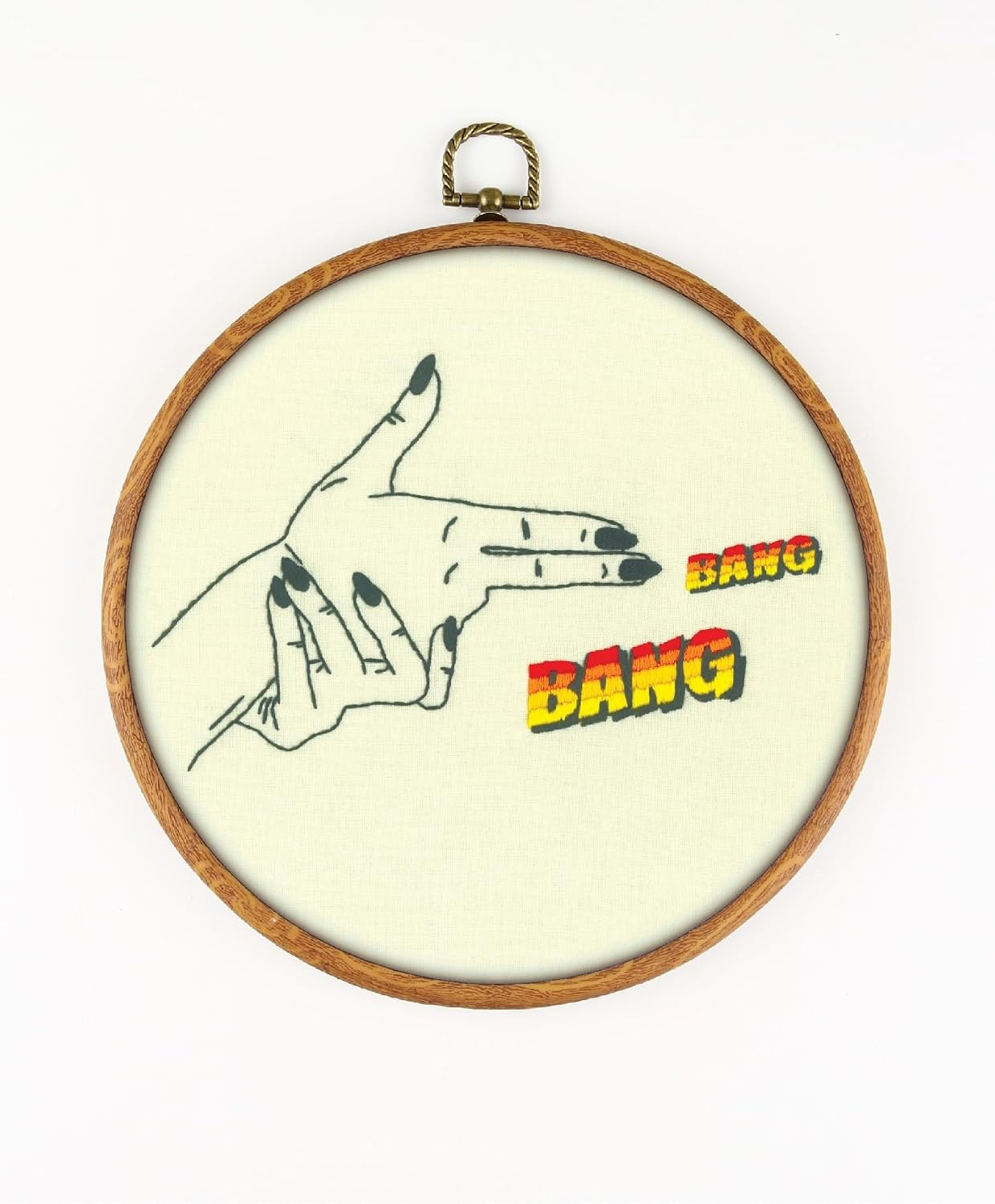 Bang Bang EM391 - DIY Embroidery Kit. Set of Threads, Needles, Stamped Cloth, Needle Threader, Embroidery Clippers and Printed Color Pattern Inside.