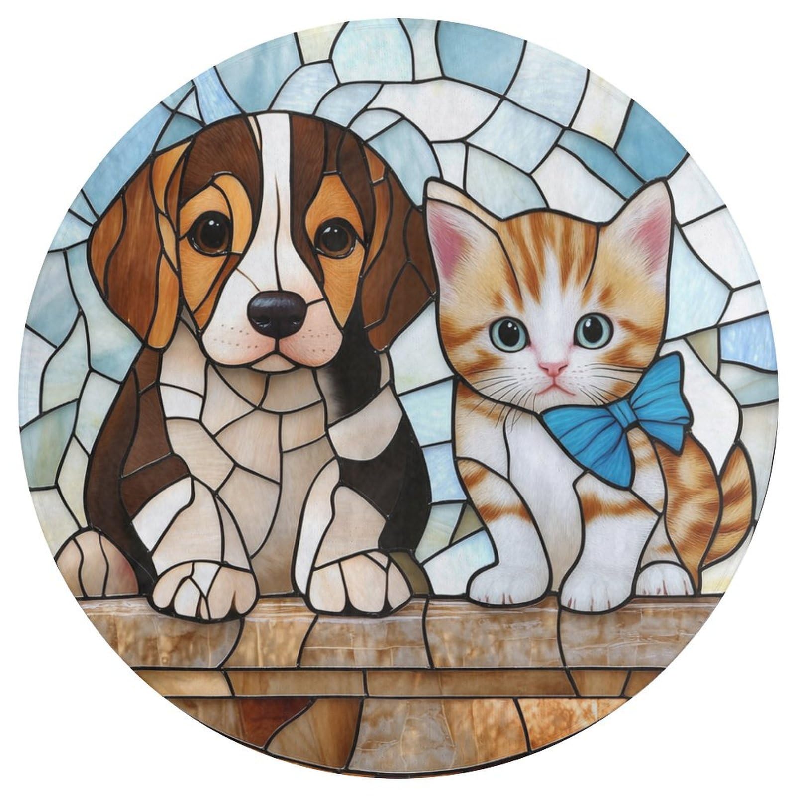 Tapis rond 90 cm vitrail pour égayer le coin jeu du chiot et chaton