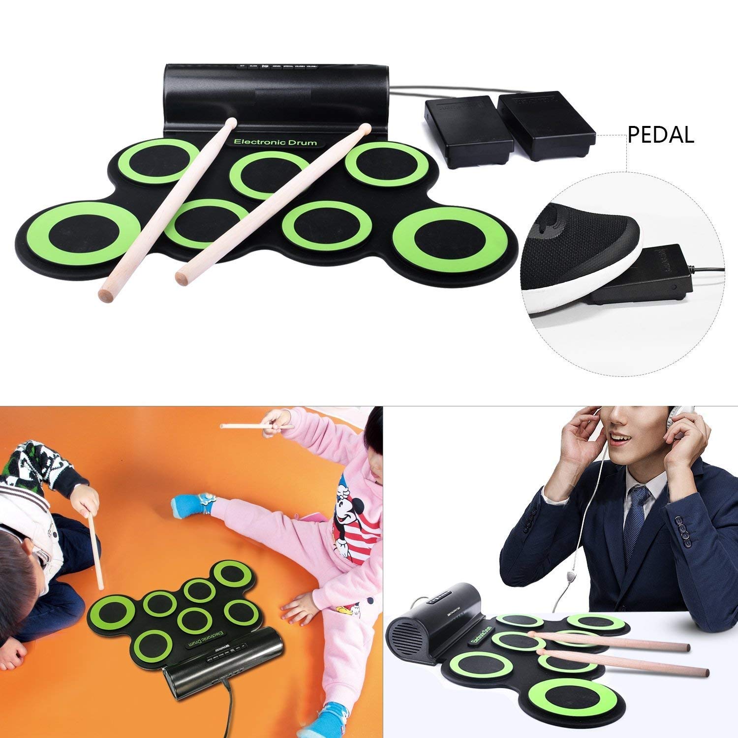 Powerpak G3001A Hand Roll Up Electronic Drum Pad (Black/Green) - Image 5 thumbnail