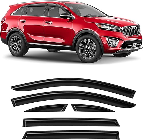 Voron Glass Protectores de lluvia extra duraderos con cinta adhesiva para Kia Sorento 2016-2020, deflectores de ventana, viseras de ventana de