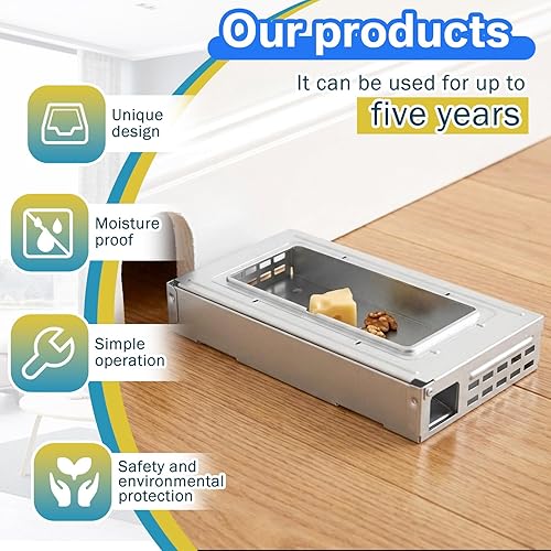 Miniatura 5 de Paquete de 4 trampas para ratas con parte superior transparente, trampa humanizada para roedores, para control de ratas en interiores y exteriores,