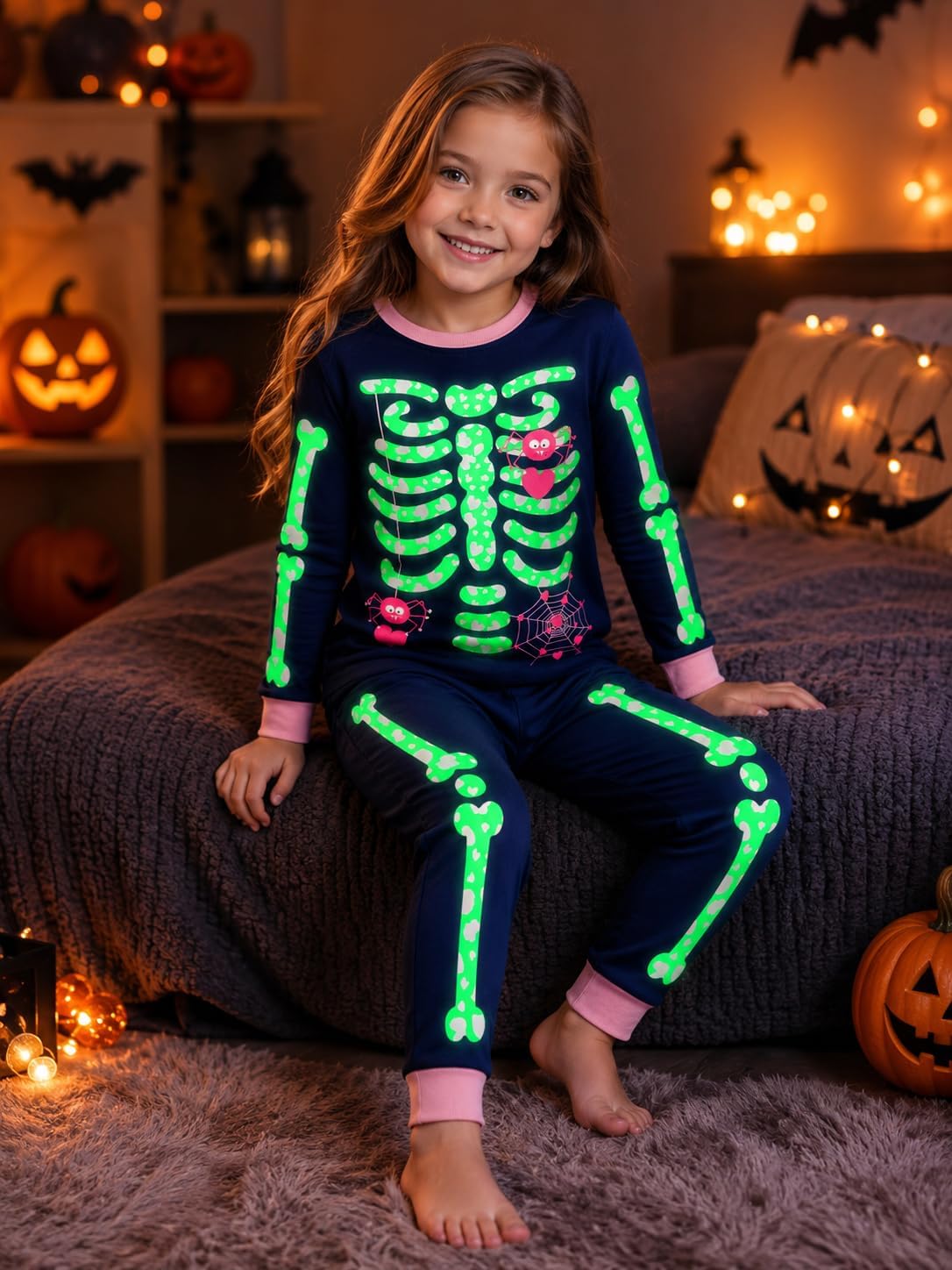 Toddler Boys Skeleton Pajamas Sets Kids Pumpkin Sleepwear Boys Halloween 2 Pcs PJS image 3