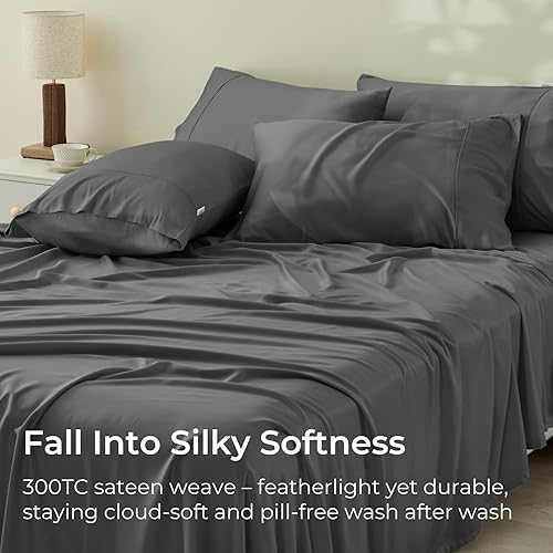 Miniatura 5 de GOKOTTA - Juego de sábanas tamaño queen de 6 piezas, sábanas suaves y transpirables, con esquinas de 16" y tiras elásticas en las esquinas, absorben