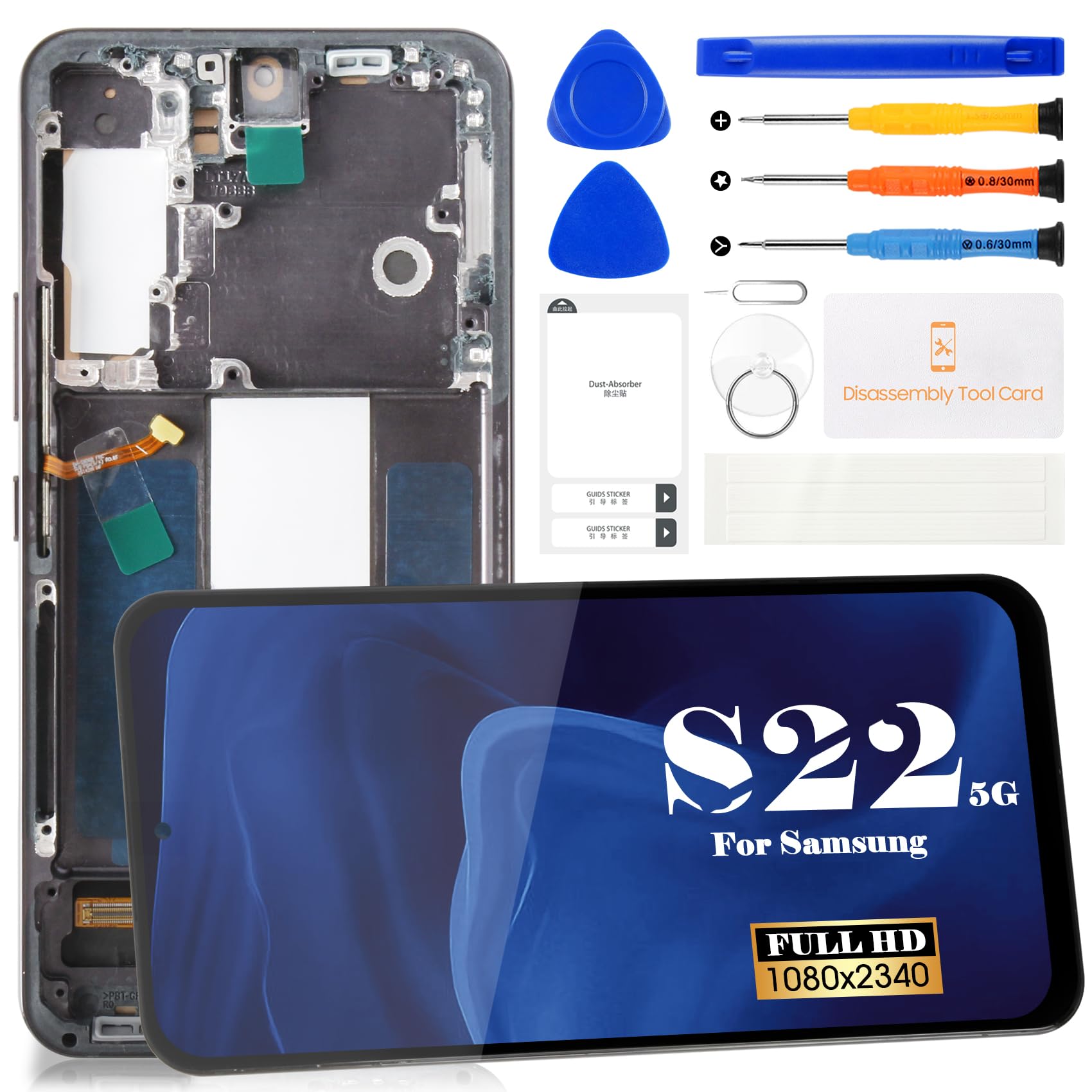 Incell for Samsung S22 5G Screen Replacement for Samsung Galaxy S22 5G SM-S901B G901U G901A G901W Digitizer Touch Screen Assembly with Frame（US