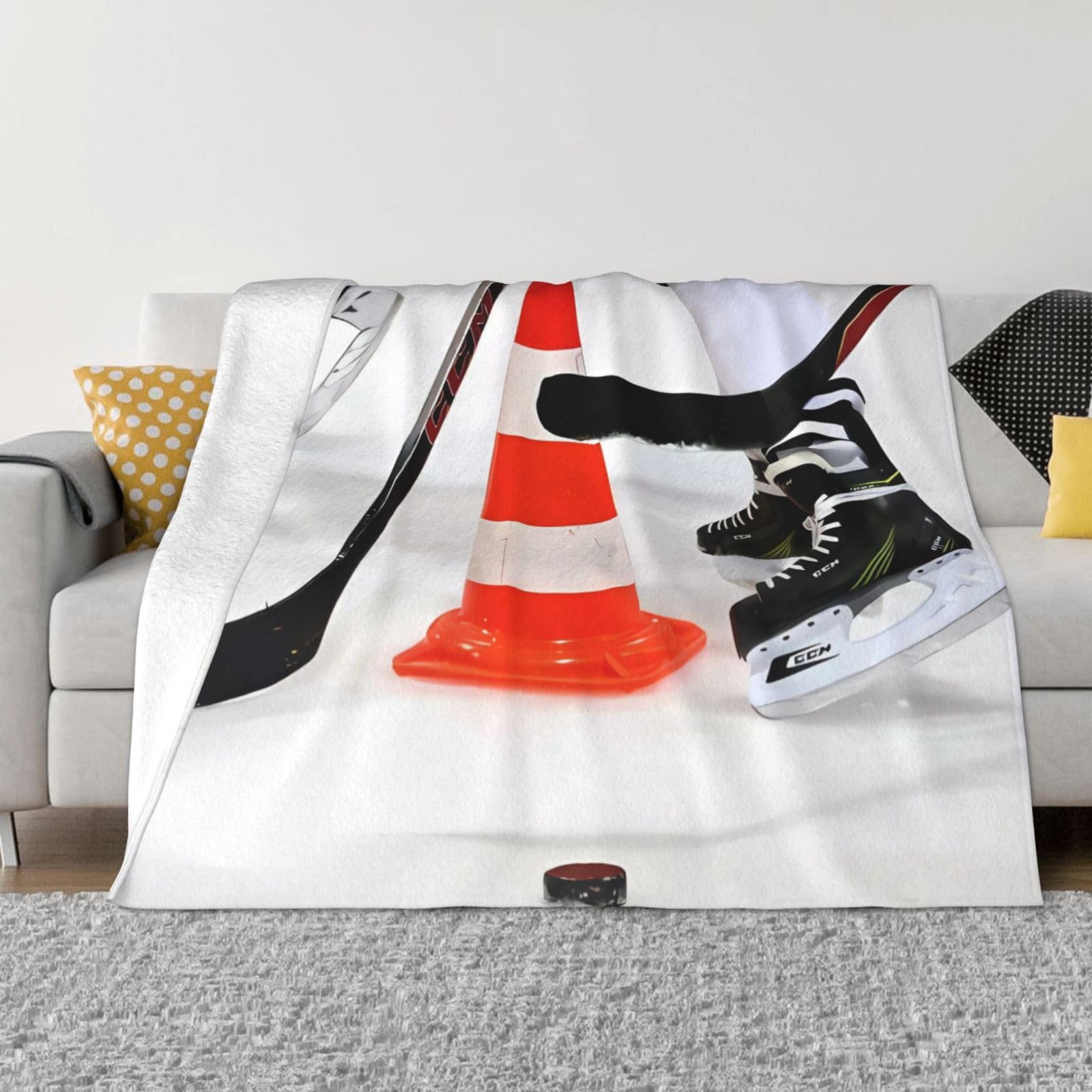 Couverture polaire hockey sur glace DEHIWI flanelle douce 152x127 cm pour lit et canapé