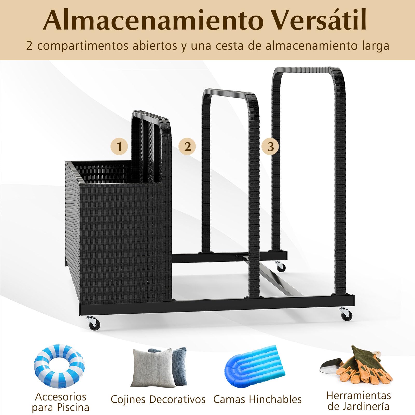 COSTWAY Baul Almacenaje para Flotadores de Piscina, Arcon Jardin Exterior con Ruedas para Flotadores, Armario Mimbre Impermeable, Muebles Patio Jardin Terraza, 100 x 100 x 94cm (negro)