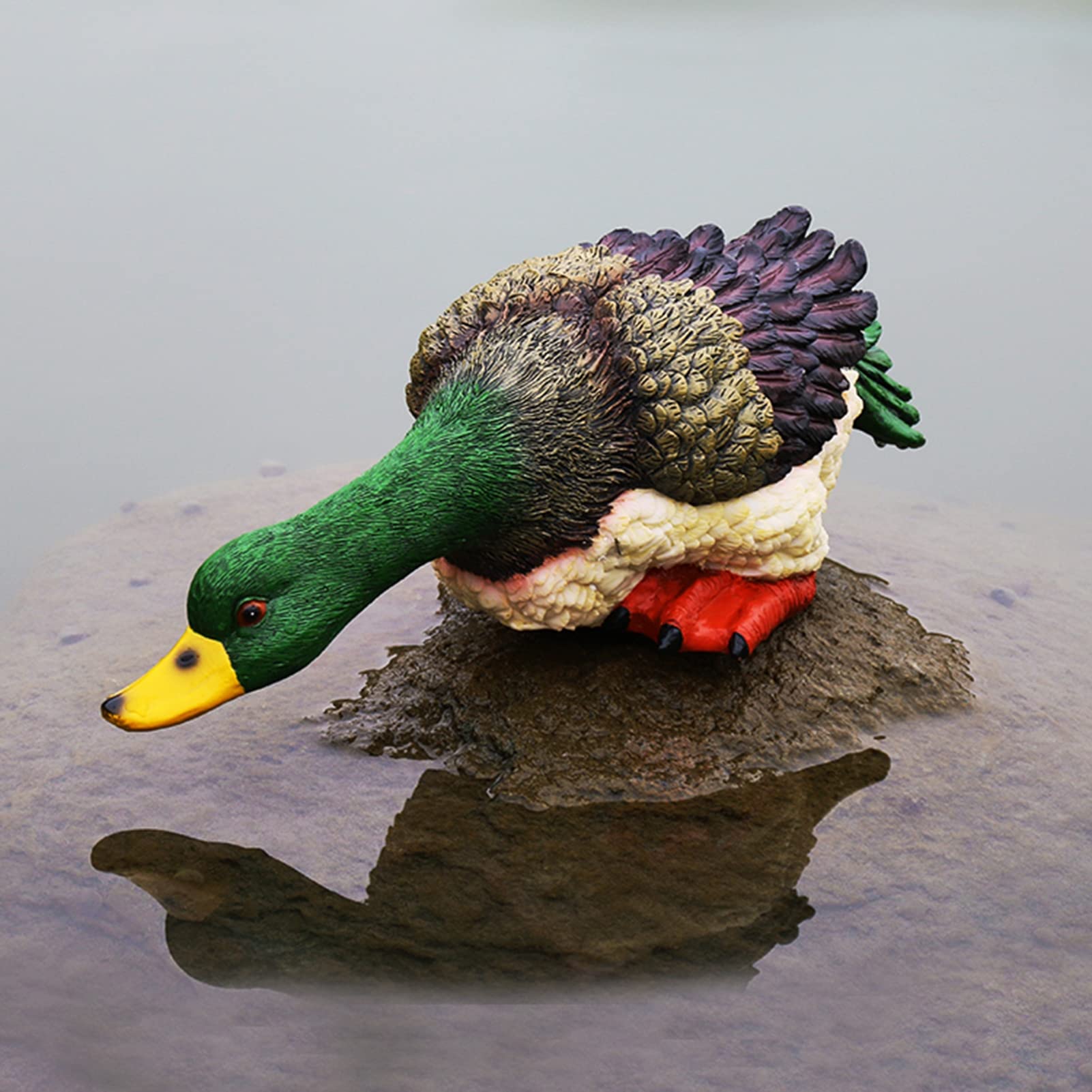 MFFIRE Garten Figur Simulierter Wildente Kunstharz Handwerk Sammler Tierfiguren Deko für Draußen Garten Grünkopfruderente Skulpturen & Statuen Schmuckstück,28x11x9cm