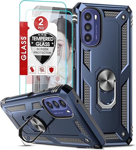 LeYi Funda para Moto G 5G 2022, con protector de pantalla, grado militar a prueba de golpes, con anillo magnético giratorio atril para Motorola Moto