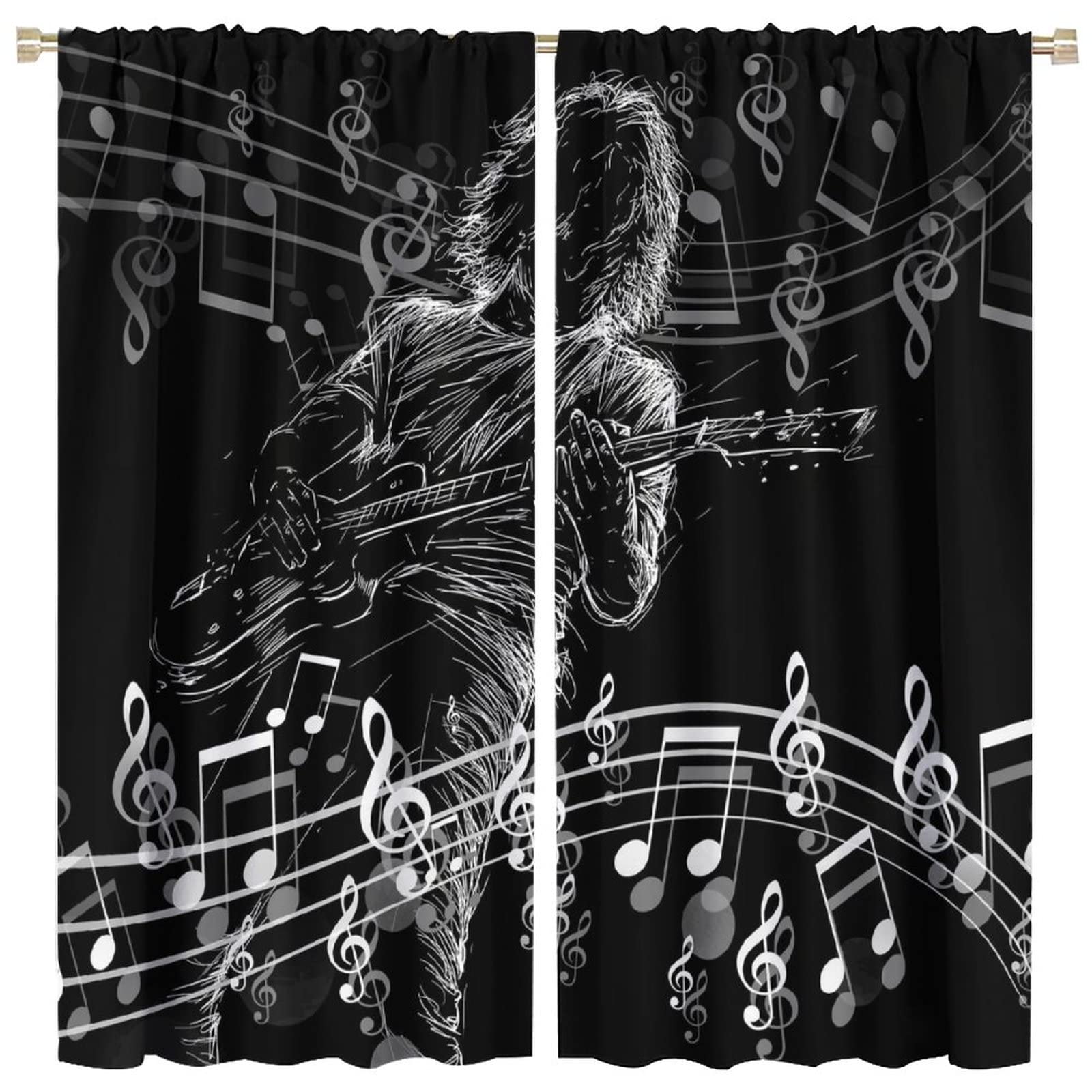 Guitar Music Blackout Curtains,Rock Roll Music Musical Notes Instrument Punk Window Treatments Curtains for Kids Teens Boys Bedroom Living Room Decor W84xL84in