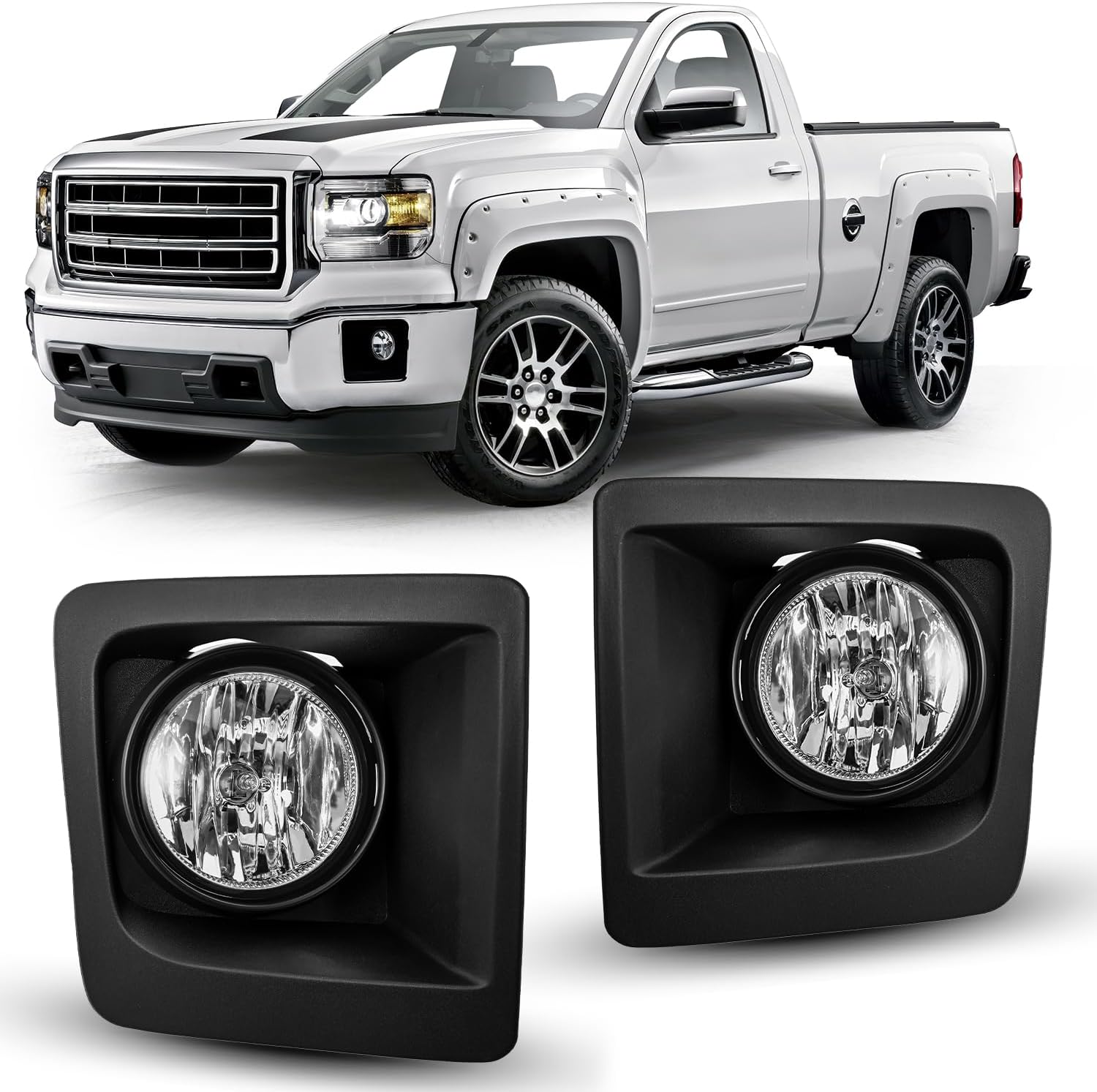 Nilight Fog Lights Assembly Compatible with 2014 2015 GMC Sierra 1500 Left Driver and Right Passenger Side Clear Lens w/H3 12V 20W Halogen Bulbs