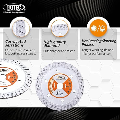 Miniatura 5 de BGTEC Hoja turbo de granito de diamante, 2 unidades de 3 pulgadas2.953 in x eje de 38 pulgadas0.394 in disco de corte para hormigón, piedras
