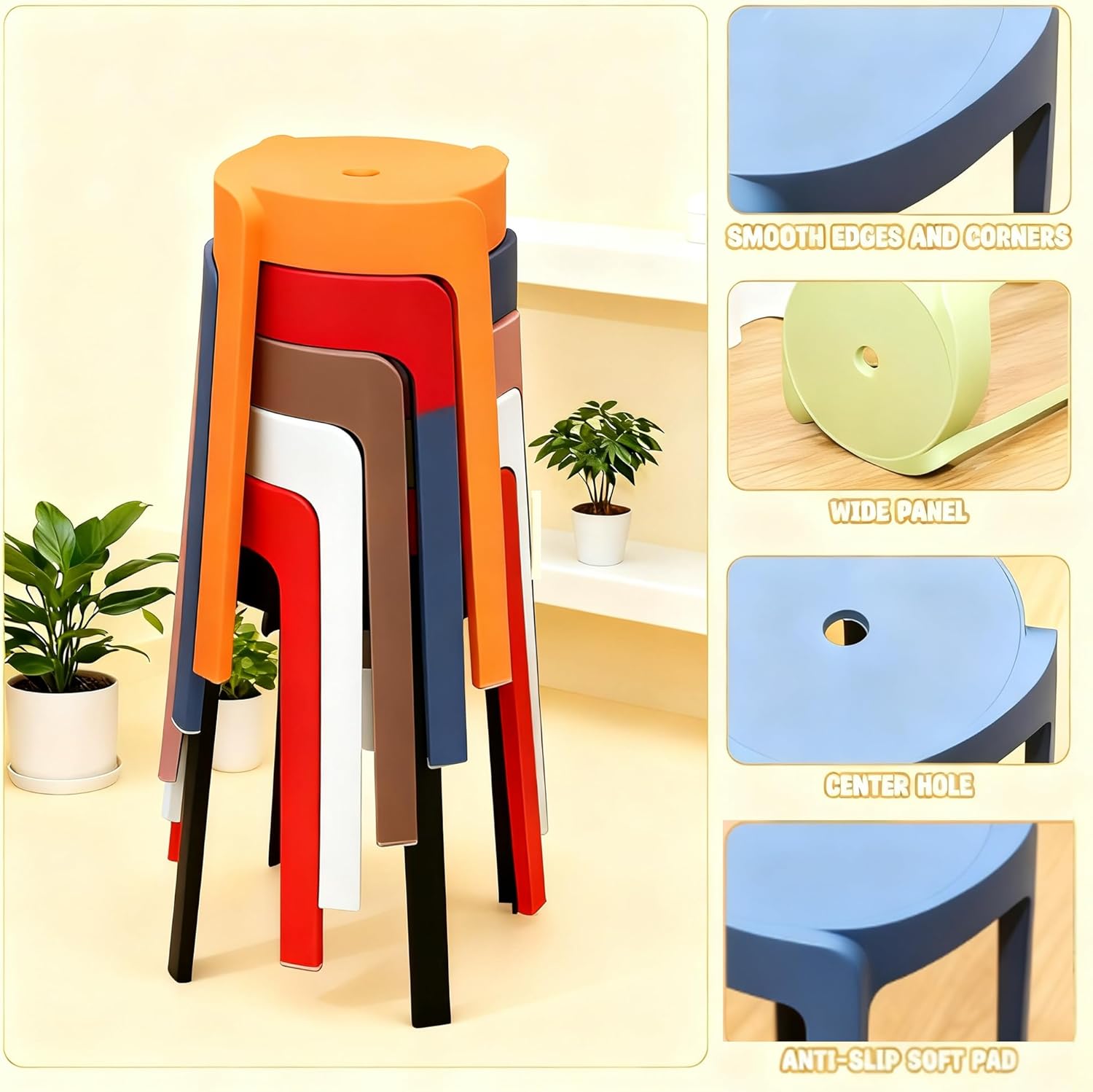 Classroom Stools for Students,Stackable Stools,Nesting Stool,Stackable Chairs,Plastic Stool,Plastic Chair,School Chair,for Home School Office,Home Party (4 Piece, 12.2inch)