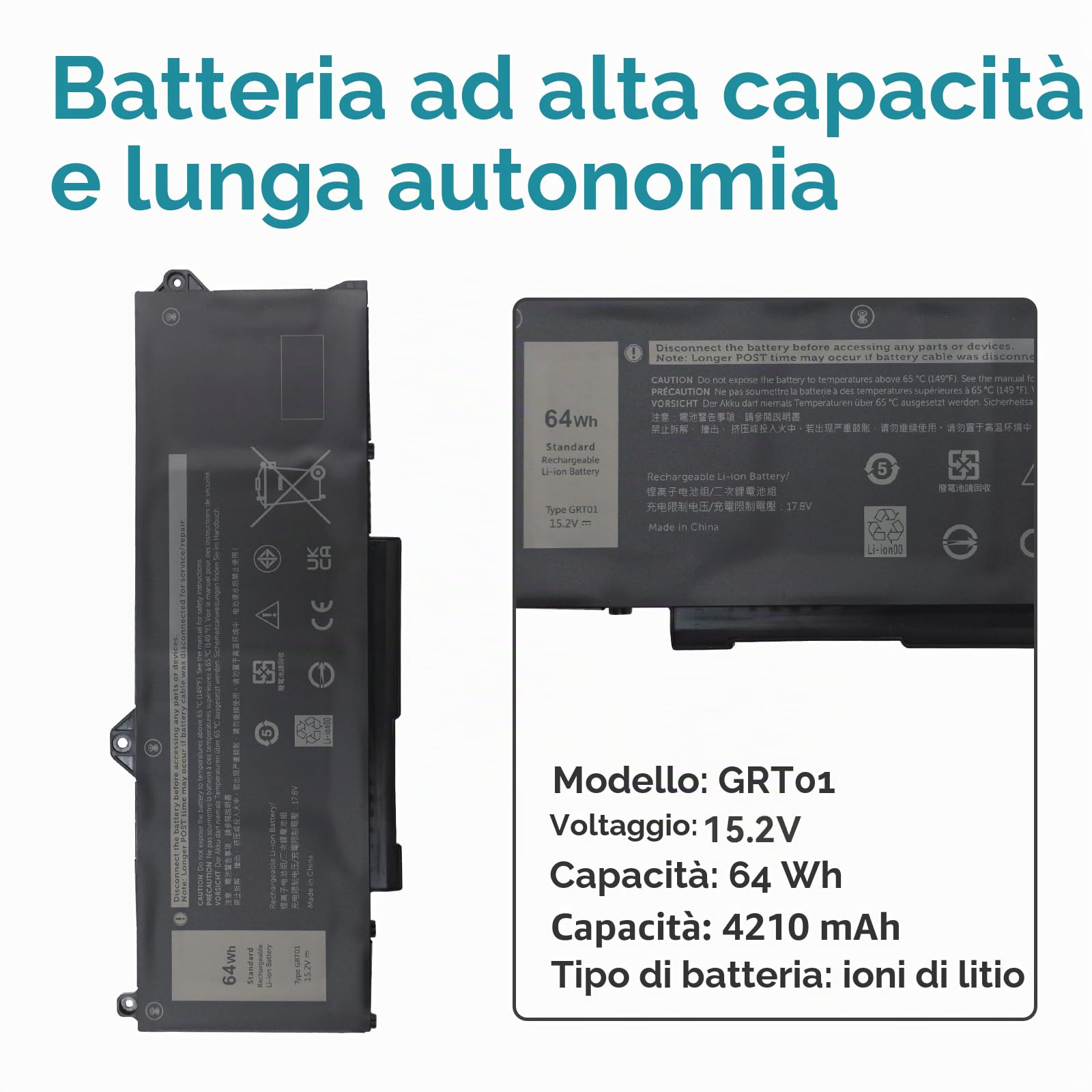 K KYUER 64Wh GRT01 Laptop Batteria per Dell Latitude 14 15 5421 5431 5521 5531 Precision 3470 3561 3571 3581 Mobile Workstation Alien ware M17 R5 AMD Gaming Series 0P3TJ R05P0 05RGW VXD57 9JRV0 00P3TJ