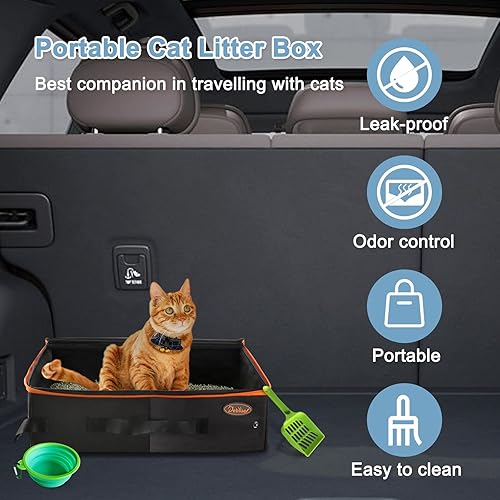 Miniatura 4 de Caja de arena portátil de viaje con tapa, caja de arena móvil plegable para gatos para gatos medianos y gatitos al aire libre, caja transportadora