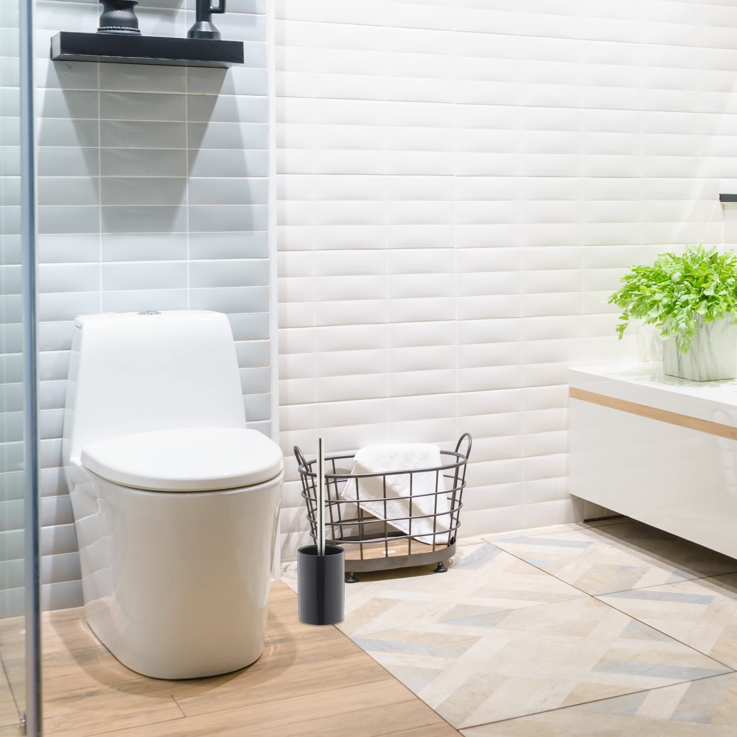 Relaxdays Set di Scopino e Portascopino in Ceramica, per Bagno e WC, Testa Sostituibile, 36 cm, da Toilette, Bianco