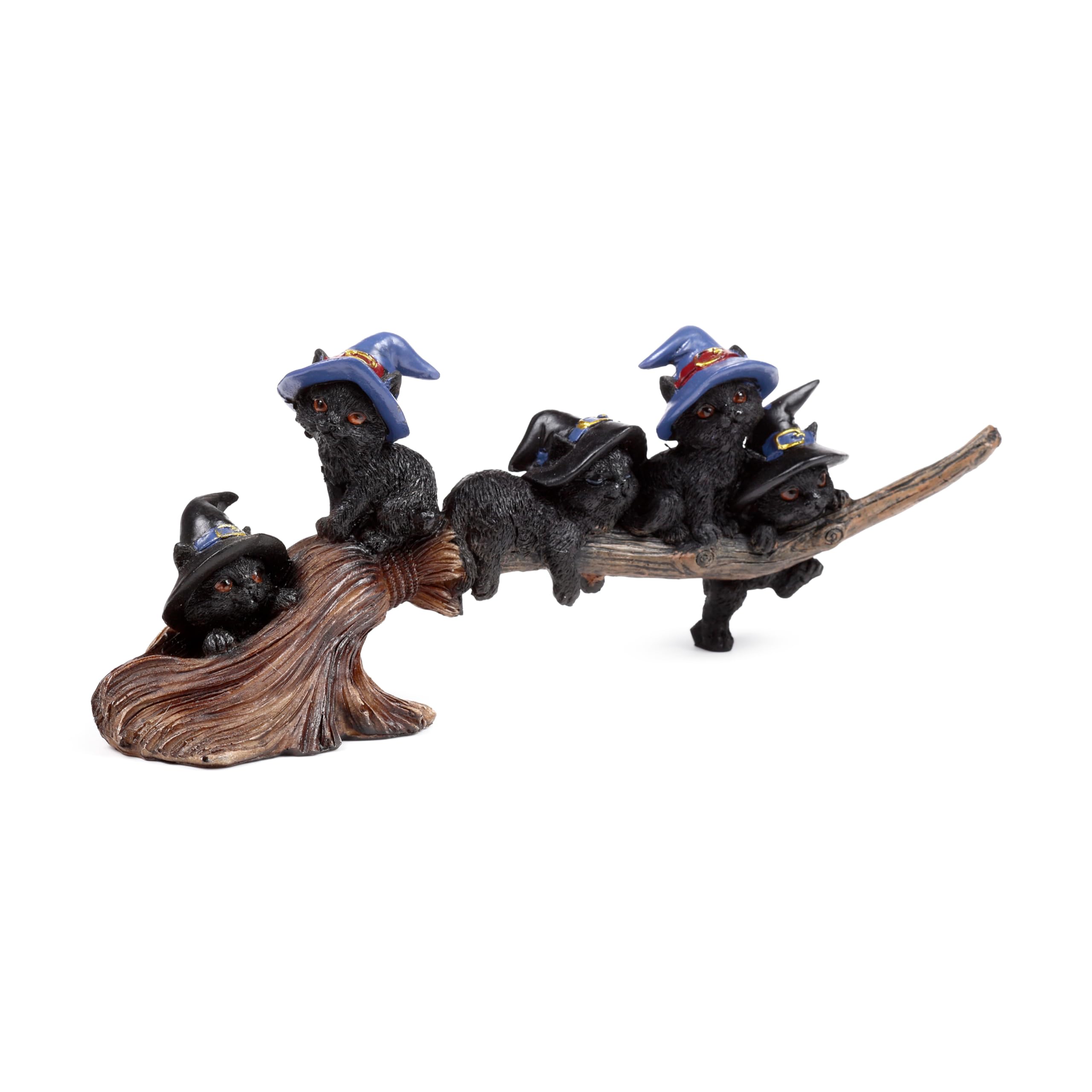 Puckator Witches Black Cat Playing on Broomstick - Ornaments For The Living Room Home - Gothic Witch Gifts - Cute Goth Gifts For Women - Ornament Ornaments For Cat Lovers - Home Decor - Figurine