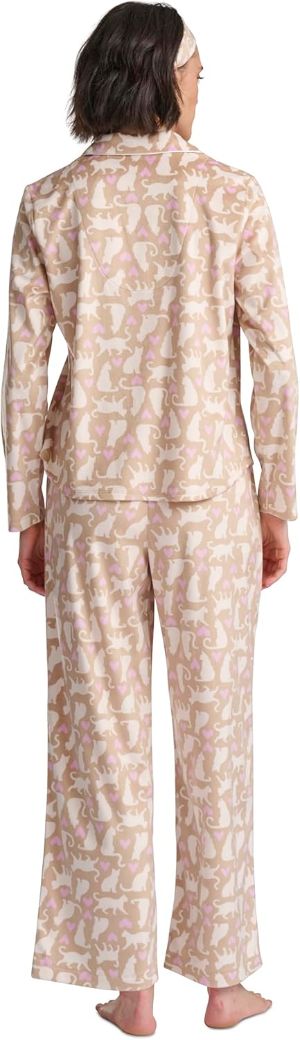 Karen Neuburger womens Long Sleeve Minky Fleece Notch Collar Top and Pant Pajama Set With Matching Headband - Image 4