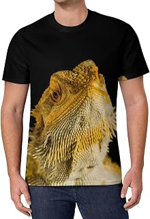 Agama Bearded Dragon Reptile on Black T Shirts Men Graphic Tee Tops