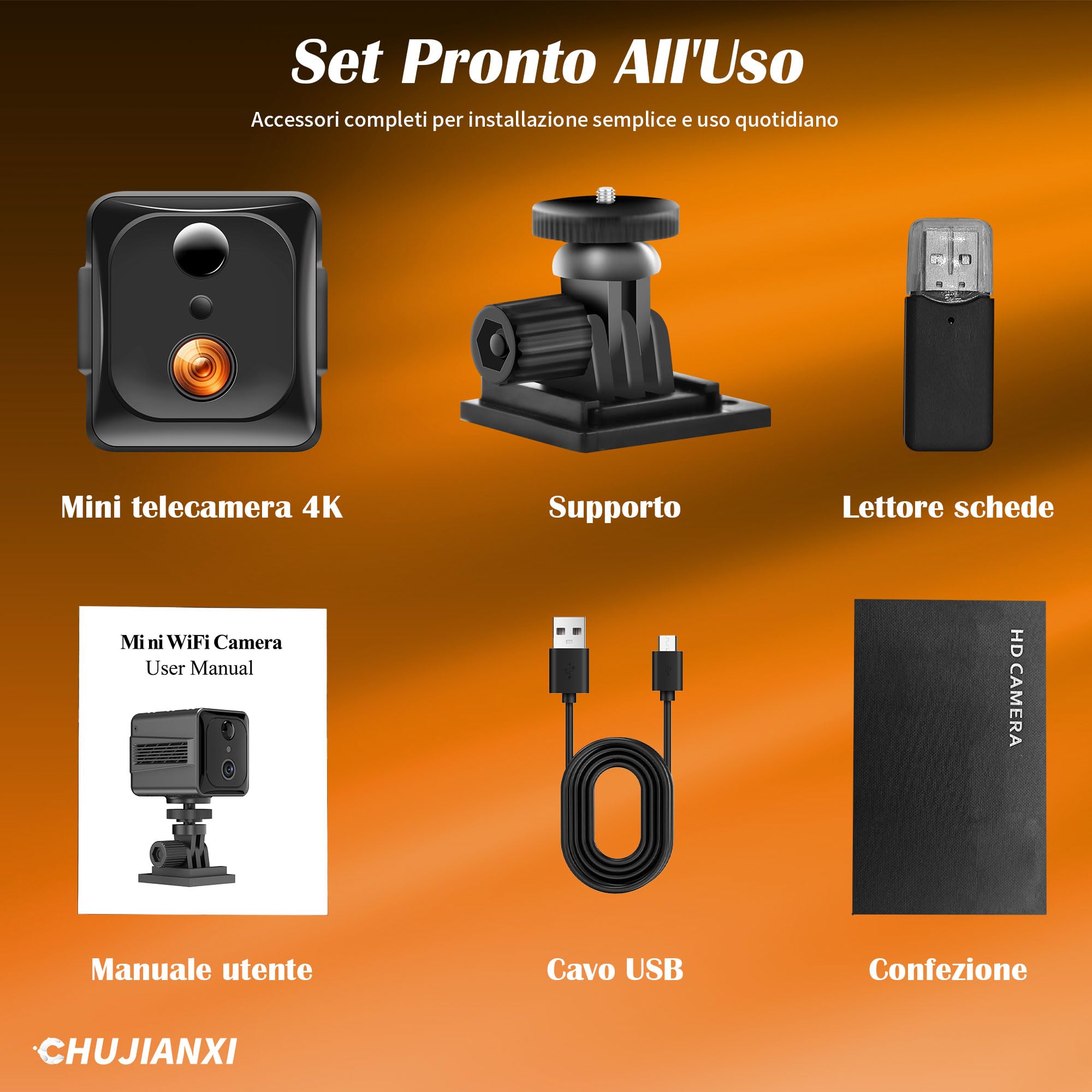 Mini Telecamera WiFi Interno 4K UHD, Telecamera Senza Fili per Casa | Mini Camera con Batteria da 3000mAh (60 Giorni in Modalità di Attesa), Microcamera Senza Fili Interna, Visione Notturna