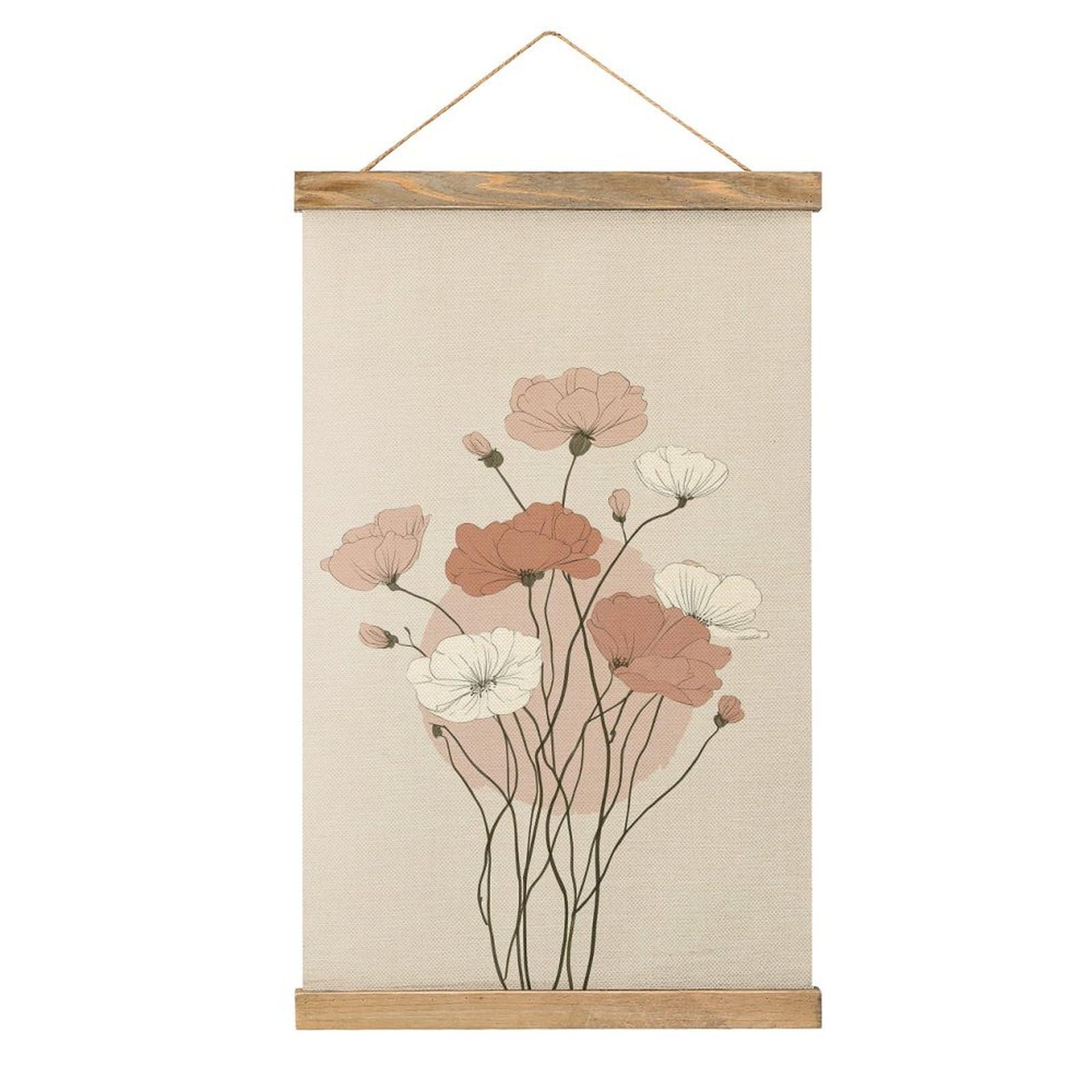 Jubonexis Minimalist Bouquet of White Pink Flowers Boho Canvas Painting Wood Frames Poster Hanger Hanging Picture Kit Wall Art