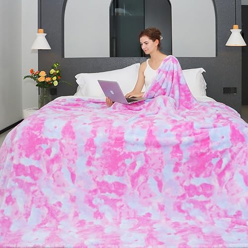 Miniatura 130 de MUGD Mantas suaves mullidas de forro polar para cama individual, manta cálida para cama Morado y blanco