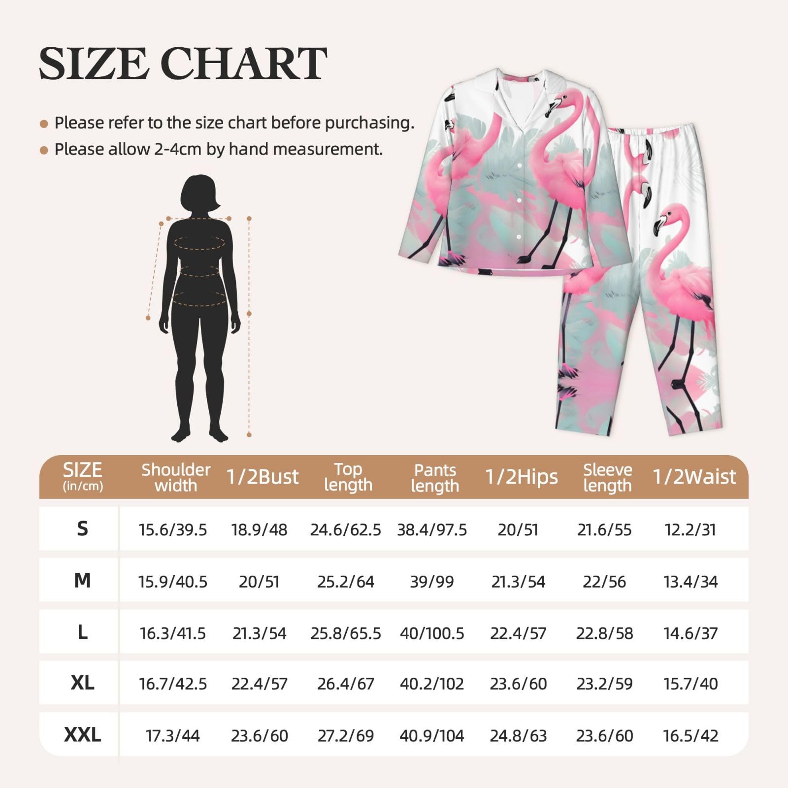 Pigiama da donna a maniche lunghe stampato fenicottero rosa - Morbido e caldo abbigliamento da casa autunno/inverno -